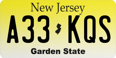 NJ license plate A33KQS