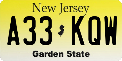 NJ license plate A33KQW