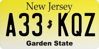 NJ license plate A33KQZ