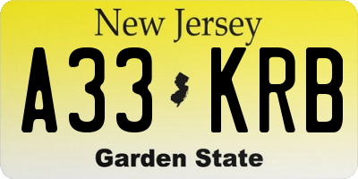 NJ license plate A33KRB