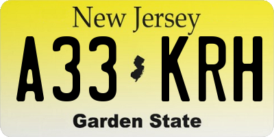 NJ license plate A33KRH