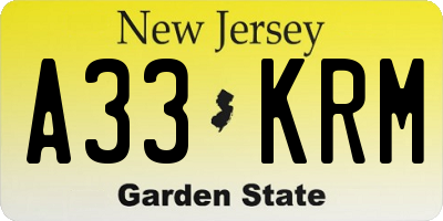 NJ license plate A33KRM