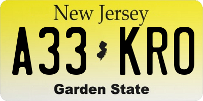 NJ license plate A33KRO