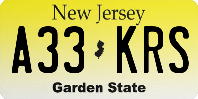 NJ license plate A33KRS