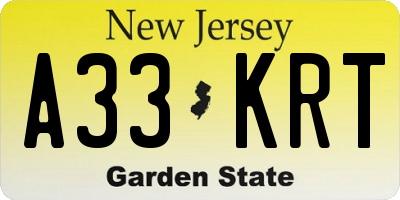 NJ license plate A33KRT