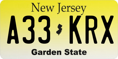 NJ license plate A33KRX