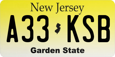 NJ license plate A33KSB
