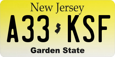 NJ license plate A33KSF