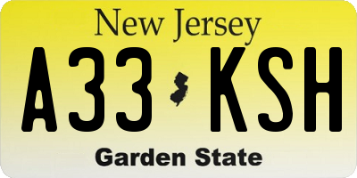 NJ license plate A33KSH