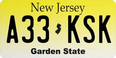 NJ license plate A33KSK