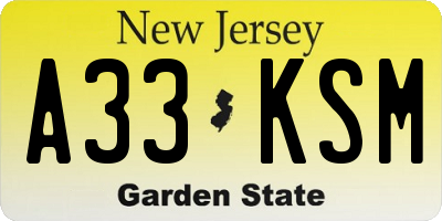 NJ license plate A33KSM