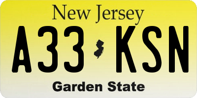 NJ license plate A33KSN