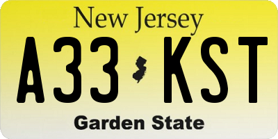 NJ license plate A33KST