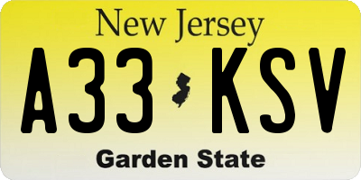 NJ license plate A33KSV