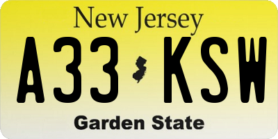 NJ license plate A33KSW