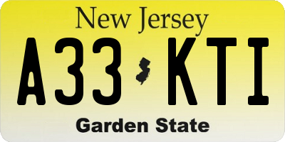NJ license plate A33KTI