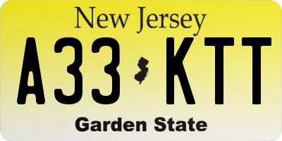 NJ license plate A33KTT