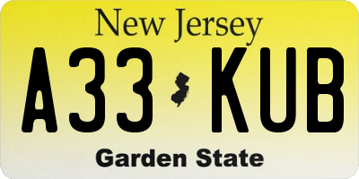 NJ license plate A33KUB