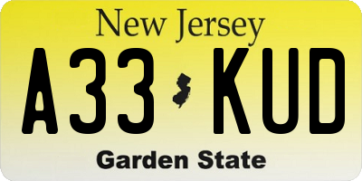 NJ license plate A33KUD