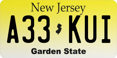 NJ license plate A33KUI