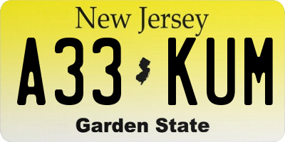 NJ license plate A33KUM