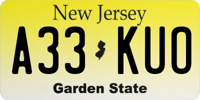 NJ license plate A33KUO