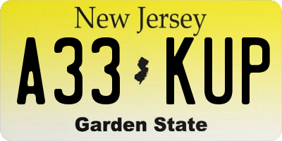 NJ license plate A33KUP