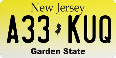 NJ license plate A33KUQ