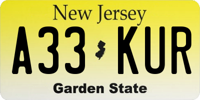 NJ license plate A33KUR