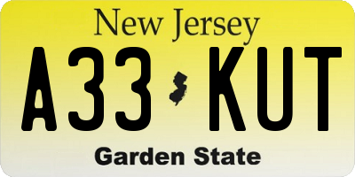 NJ license plate A33KUT