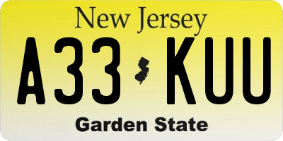NJ license plate A33KUU
