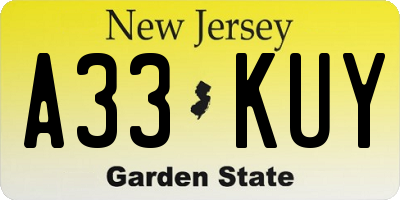 NJ license plate A33KUY