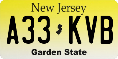 NJ license plate A33KVB