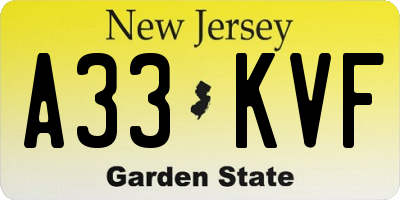 NJ license plate A33KVF