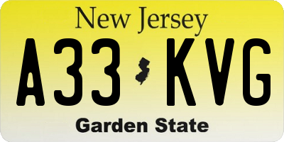NJ license plate A33KVG