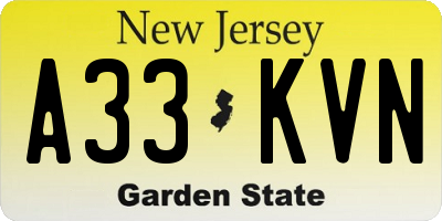 NJ license plate A33KVN