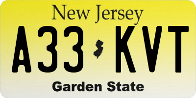 NJ license plate A33KVT