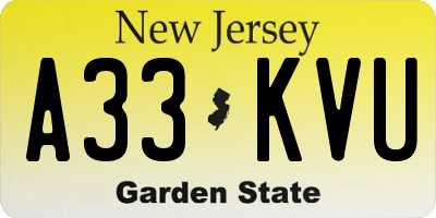 NJ license plate A33KVU