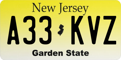 NJ license plate A33KVZ