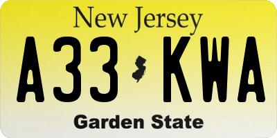 NJ license plate A33KWA