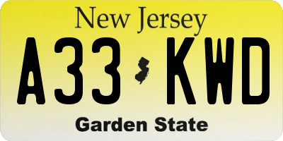 NJ license plate A33KWD