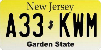 NJ license plate A33KWM