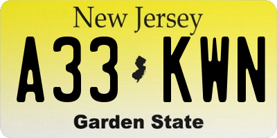 NJ license plate A33KWN