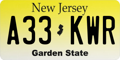 NJ license plate A33KWR