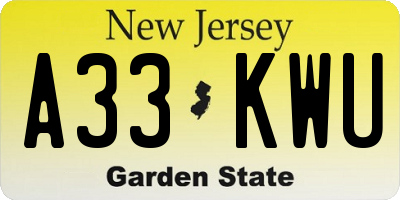 NJ license plate A33KWU