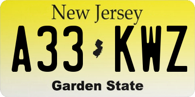 NJ license plate A33KWZ