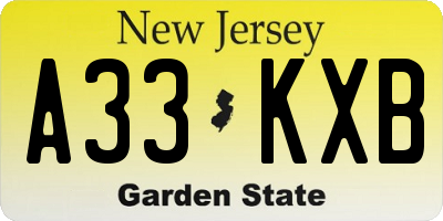 NJ license plate A33KXB