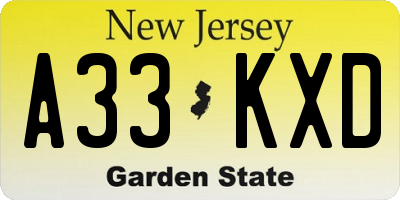 NJ license plate A33KXD