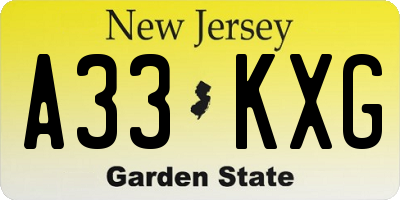 NJ license plate A33KXG