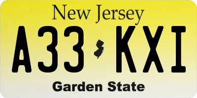 NJ license plate A33KXI